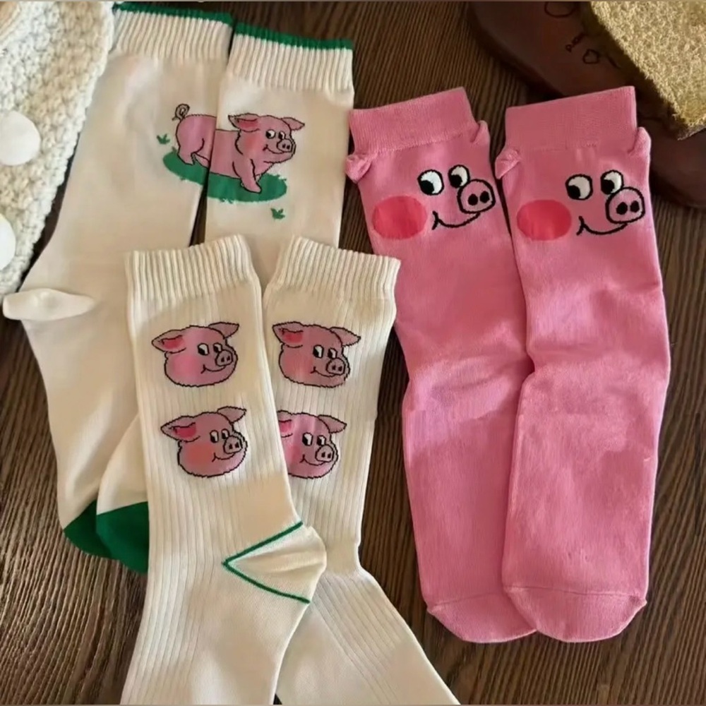 New Cute Pig Themed Socks Set Of 3